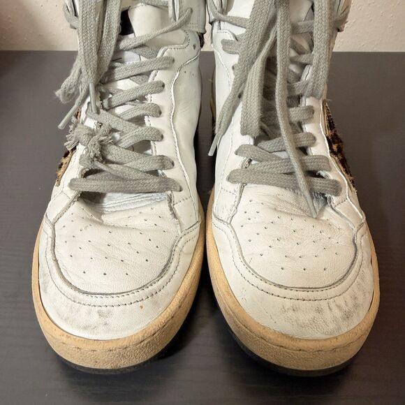 Golden Goose High Top Signature Sneakers Womens Sz 38 Sky Star Pony Hair Leopard - Picture 2 of 16